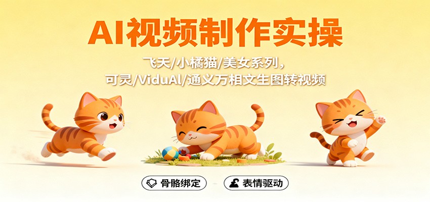 AI视频制作实操，飞天/小橘猫/美女系列，可灵/ViduAl/通义万相文生图转视频-财兔窝项目网