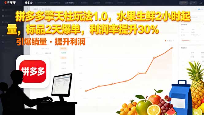 拼多多 擎天柱玩法1.0，水果生鲜2小时起量，标品2天爆单，利润率提升30%-财兔窝项目网