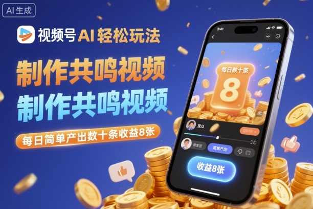 视频号AI轻松玩法,制作共鸣视频,每日简单产出数十条收益8张-财兔窝项目网