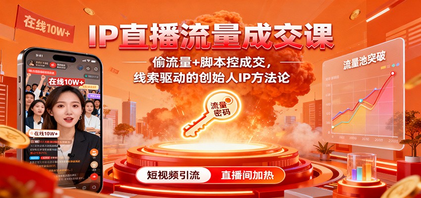 IP直播流量成交课：偷流量+脚本控成交，线索驱动的创始人IP方法论-财兔窝项目网