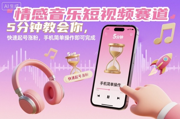 情感音乐短视频赛道，5分钟教会你，快速起号涨粉，手机简单操作即可完成-财兔窝项目网