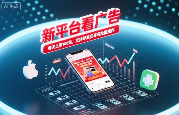 新平台看广告，养好机一条0.3到5米，每天上限100条，支持苹果安卓可批量操作-财兔窝项目网