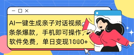 AI一键生成亲子对话视频，条条爆款，一部手机即可操作，单日变现数张-财兔窝项目网