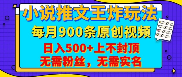 小说推文王炸玩法，一键代发，每月最多领900条原创视频，播放量收益日入5张，无需粉丝，无需实名【揭秘】-财兔窝项目网