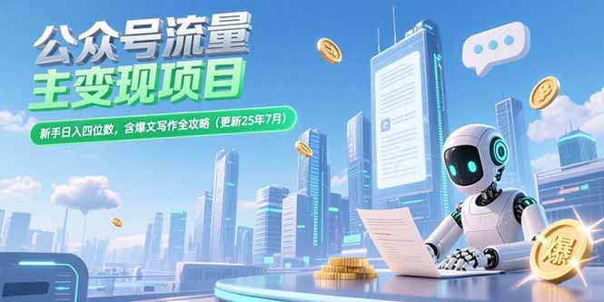 公众号流量主变现项目，新手日入四位数，含爆文写作全攻略(更新25年7月-财兔窝项目网