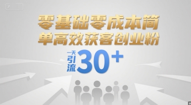零基础零成本简单高效获客创业粉，一天引流30+-财兔窝项目网