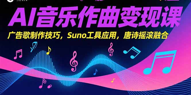 AI音乐作曲变现课，广告歌制作技巧，Suno工具应用，唐诗摇滚融合-财兔窝项目网
