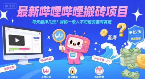 最新哔哩哔哩上B站搬砖项目，每天能挣几张？揭秘一般人不知道的蓝海赛道-财兔窝项目网