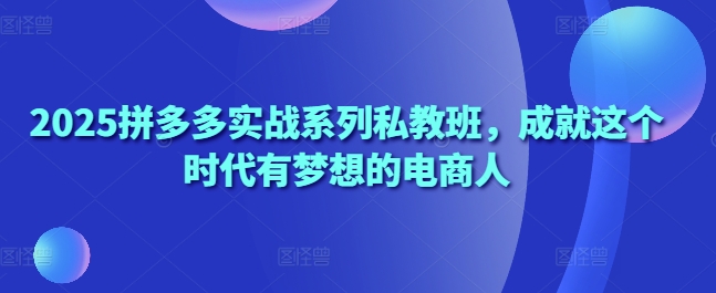2025拼多多实战系列私教班，成就这个时代有梦想的电商人-财兔窝项目网