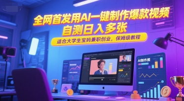 全网首发用AI一键制作爆款视频，自测日入多张，适合大学生宝妈兼职创业，保姆级教程-财兔窝项目网