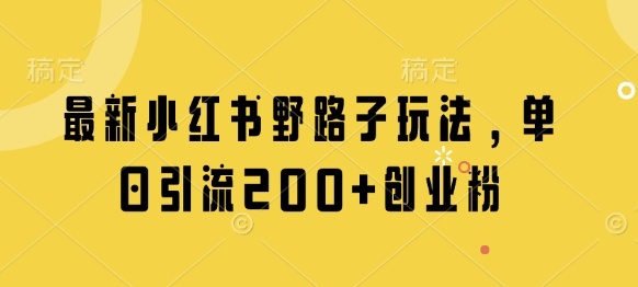 最新小红书野路子玩法，单日引流200+创业粉-财兔窝项目网