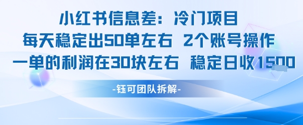 小红书信息差冷门项目一单利润30块每天稳定1.5k左右2个账号操作-财兔窝项目网
