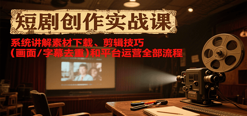 短剧创作实战课，系统讲解素材下载、剪辑技巧(画面/字幕去重)和平台运营全部流程-财兔窝项目网