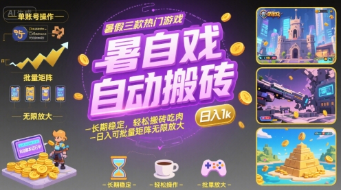 暑假三款热门游戏自动搬砖，长期稳定，轻松搬砖吃肉，日入1k ，可批量矩阵无限放大【揭秘】-财兔窝项目网