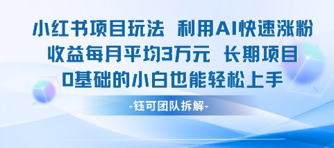 适合小白操作的小红书新项目，利用AI快速涨粉，收益每月平均1W+-财兔窝项目网