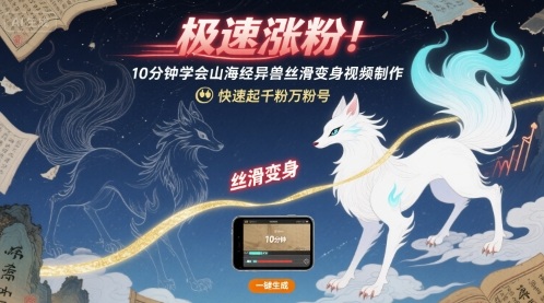 极速涨粉！10分钟学会山海经异兽丝滑变身视频制作，快速起千粉万粉号-财兔窝项目网