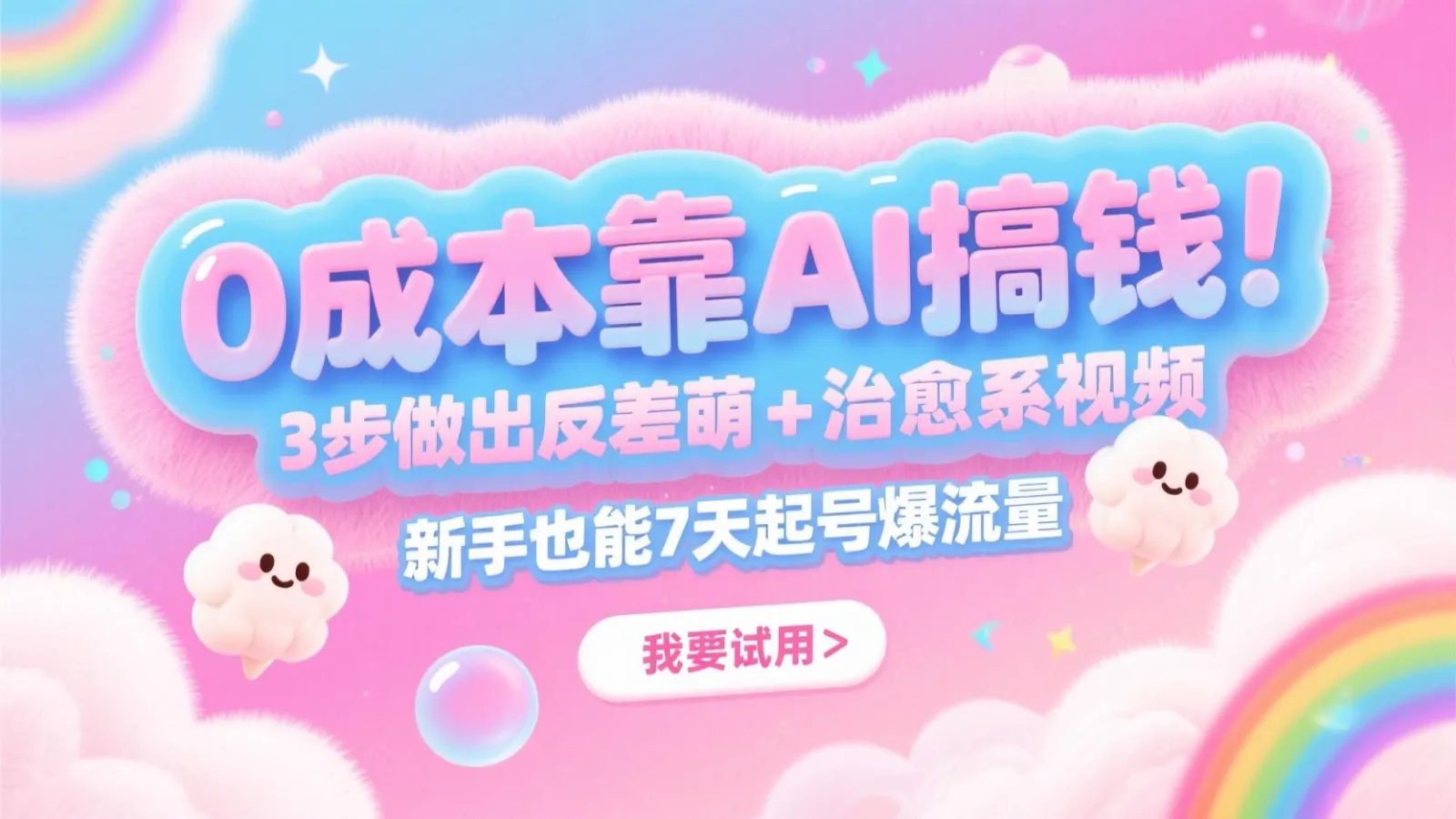 0成本靠AI搞钱！3步做出反差萌+治愈系视频，新手也能7天起号爆流量，月入5位数-财兔窝项目网