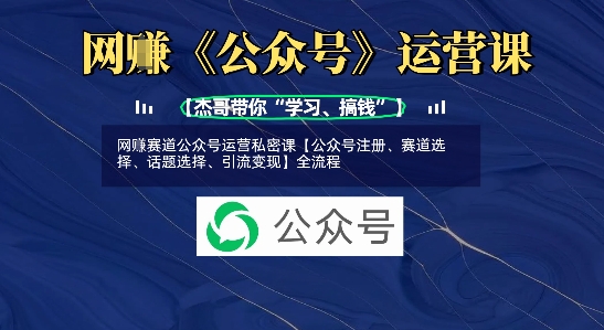 网创赛道公众号运营私密课【公众号注册、赛道选择、话题选择、引流变现】全流程-财兔窝项目网