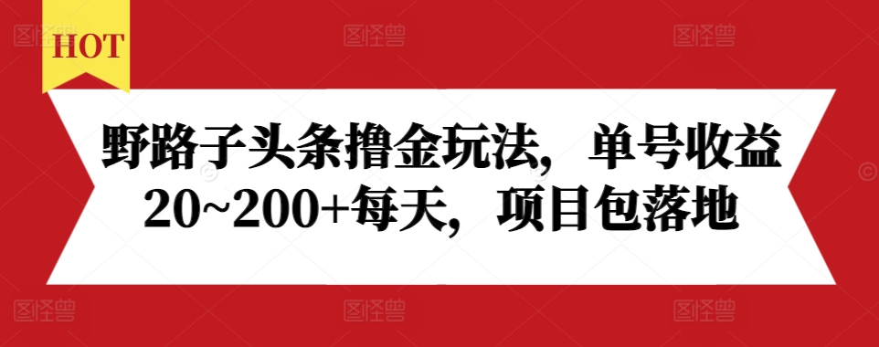 野路子头条撸金玩法，单号收益20~200+每天，项目包落地-财兔窝项目网