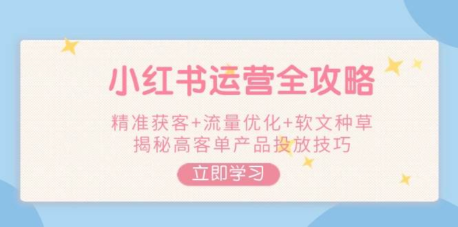 小红书运营全攻略，精准获客+流量优化+软文种草，揭秘高客单产品投放技巧-财兔窝项目网