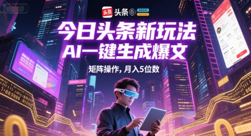 今日头条新玩法，AI一键生成爆文，矩阵操作，月入5位数-财兔窝项目网