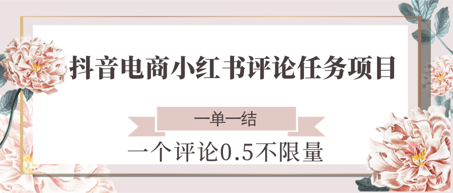 抖音电商小红书评论任务项目，一个评论0.5，一单一结 不限量-财兔窝项目网