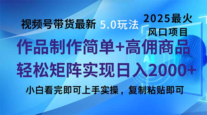 视频号带货最新5.0玩法，作品制作简单，当天起号，复制粘贴，轻松矩阵…-财兔窝项目网