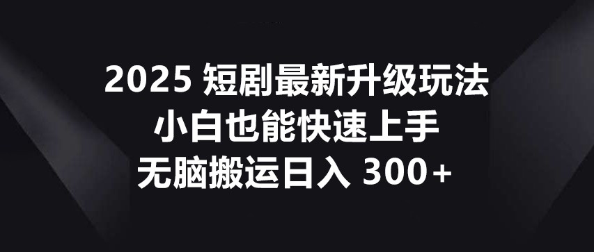 2025短剧最新升级玩法，小白也能快速上手，无脑搬运日入300+-财兔窝项目网