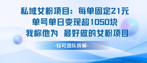 私域女粉项目：每单固定21块，单日变现超1k+，最好做的女粉项目-财兔窝项目网