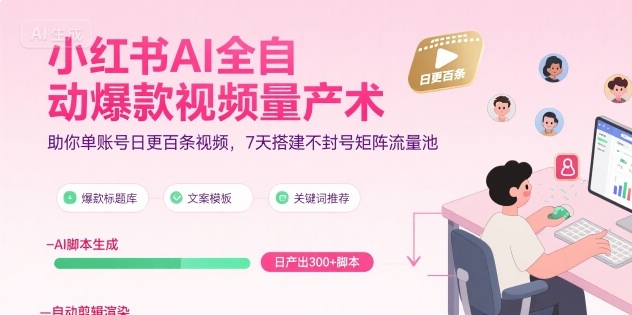 小红书AI全自动爆款视频量产术，助你单账号日更百条视频，7天搭建不封号矩阵流量池-财兔窝项目网
