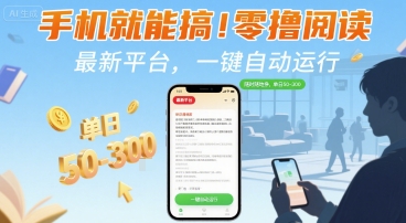 手机就能搞！零撸阅读挂G，最新平台，一键自动运行，随时随地挣，单日50-3张+【揭秘】-财兔窝项目网