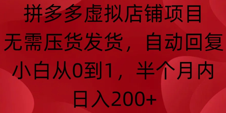 拼多多虚拟店铺项目，无需压货发货，自动回复，小白从0到1，半个月内日入200+【揭秘】-财兔窝项目网