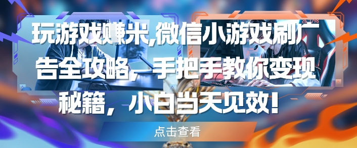玩游戏挣米，微信小游戏刷广告全攻略，手把手教你变现秘籍，小白当天见效-财兔窝项目网