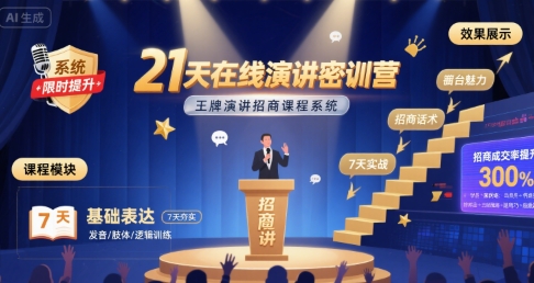 21天在线演讲密训营，王牌演讲招商课程系统-财兔窝项目网