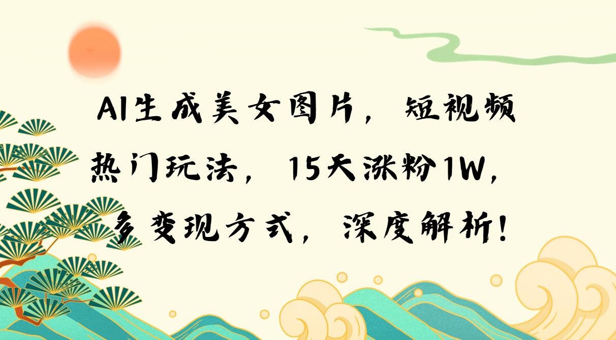 AI生成美女图片，短视频热门玩法，15天涨粉1W，多变现方式，深度解析!-财兔窝项目网