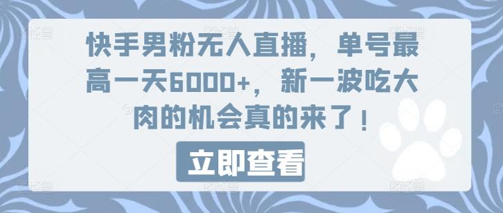 快手男粉无人直播，单号最高一天6000+，新一波吃大肉的机会真的来了-财兔窝项目网