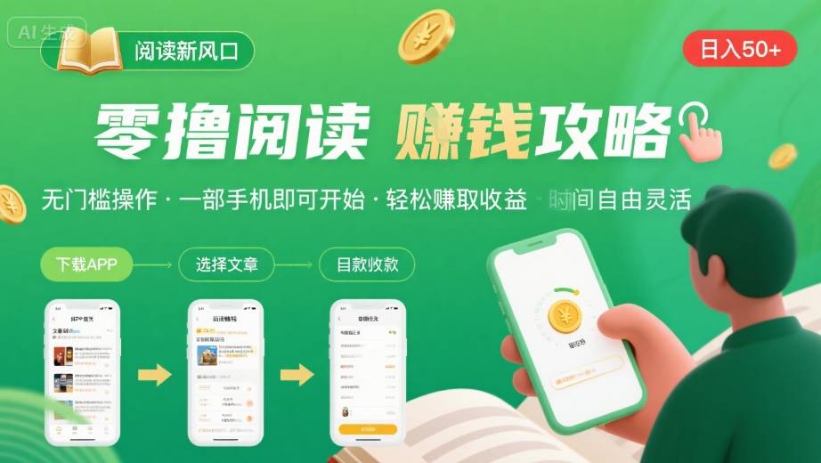 零撸阅读新风口，无门槛轻松挣，一部手机，日入 50-3张【揭秘】-财兔窝项目网