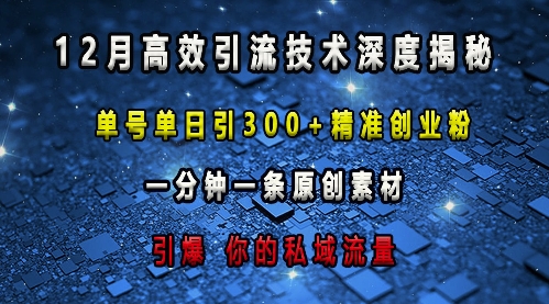 最新高效引流技术深度揭秘 ，单号单日引300+精准创业粉，一分钟一条原创素材，引爆你的私域流量-财兔窝项目网