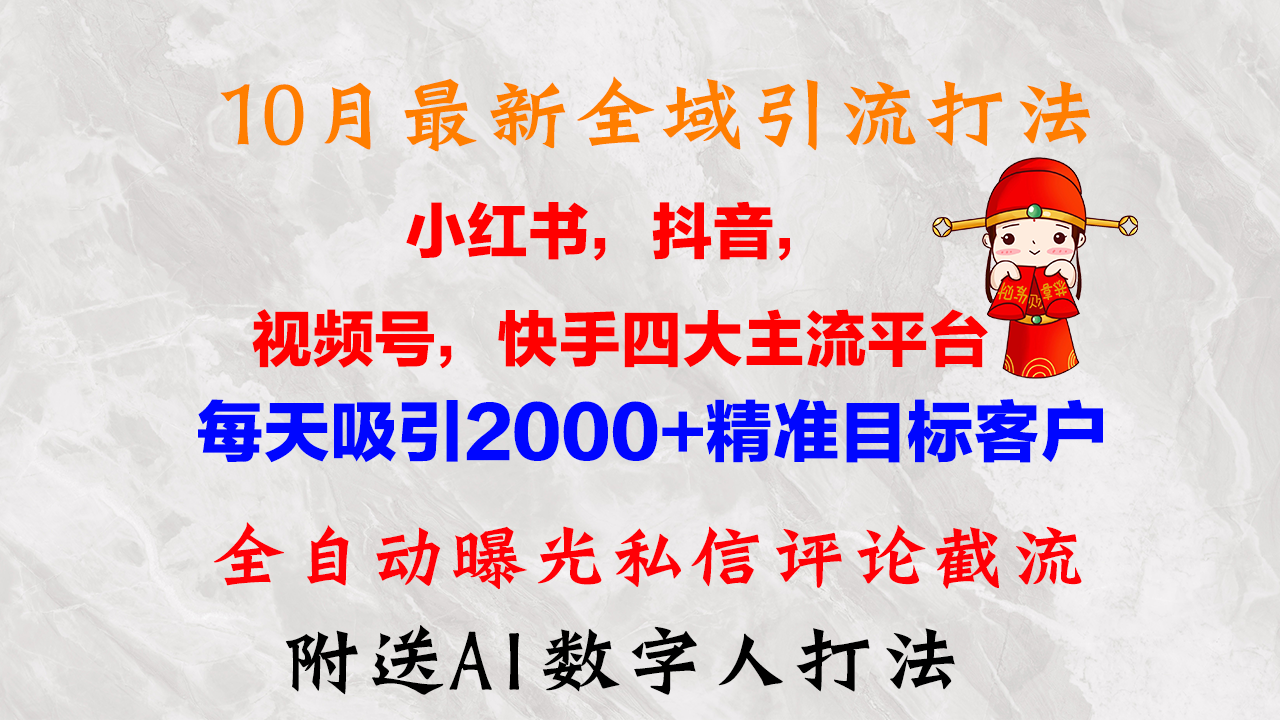 10月最新小红书，抖音，视频号，快手四大平台全域引流，，每天吸引2000…-财兔窝项目网