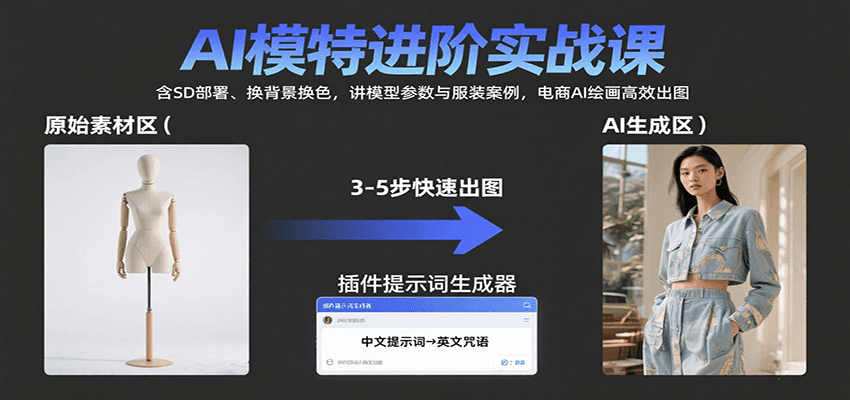 AI模特进阶实战课：含SD部署、换背景换色，讲模型参数与服装案例，电商AI绘画高效出图-财兔窝项目网
