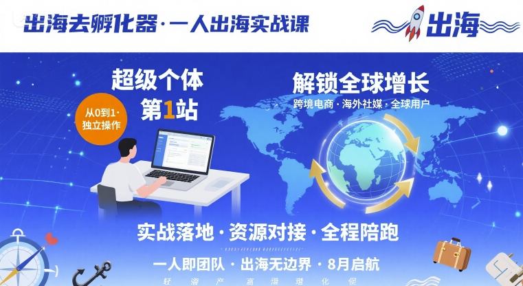 出海去孵化器，一人出海实战课，​超级个体第1站，解锁全球增长-财兔窝项目网