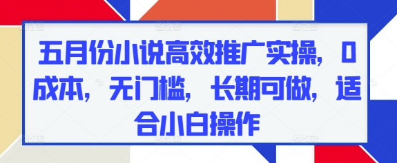 五月份小说高效推广实操，0成本，无门槛，长期可做，适合小白操作-财兔窝项目网