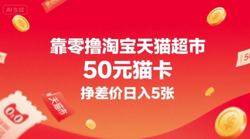靠零撸淘宝天猫超市50元猫卡，挣差价日入5张-财兔窝项目网