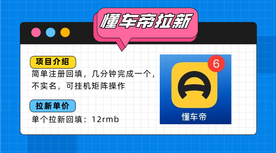 懂车帝邪修拉新玩法，简单注册回填，不sm，单个拉新12rmb，轻松日入200+-财兔窝项目网