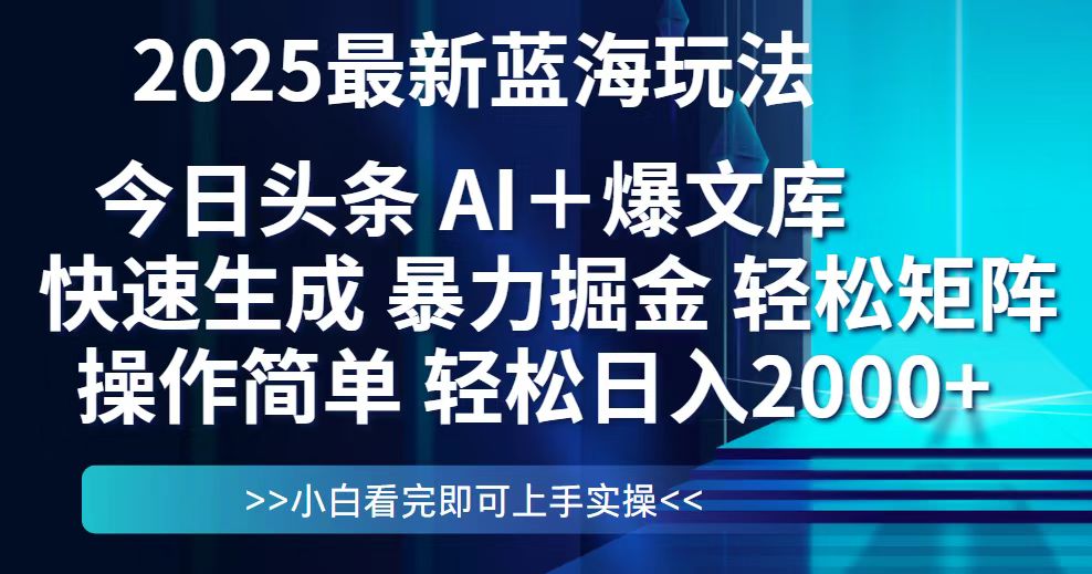 今日头条2025最新蓝海玩法，思路简单，复制粘贴，轻松实现矩阵日入2000+-财兔窝项目网