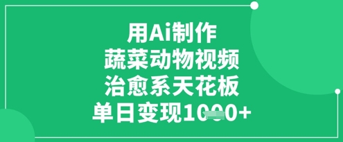 用Ai制作蔬菜动物视频，治愈系天花板，单日变现1k-财兔窝项目网