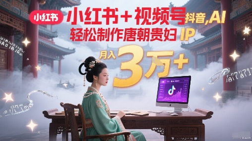 小红书+视频号+抖音，AI轻松制作唐朝贵妇IP，每天30分钟，轻松产出N条，月入3W+-财兔窝项目网