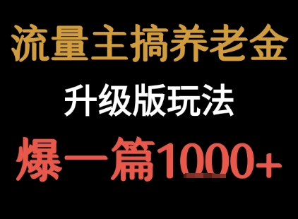 流量主之养老金升级版玩法  爆一篇收益1k+-财兔窝项目网