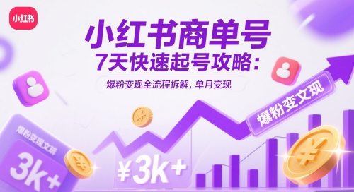 小红书商单号7天快速起号攻略：爆粉变现全流程拆解，单月变现3k+-财兔窝项目网