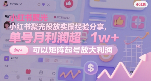 小红书聚光投放实操经验分享，单号月利润超1w+，可以矩阵起号放大利润-财兔窝项目网